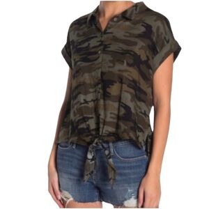 Sanctuary Women's 100% Cotton Tie Front Camo Top Size Large